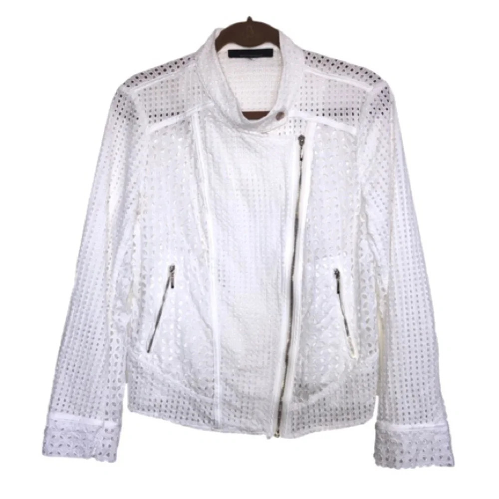 White House Black Market White Eyelet Zip Front Jacket